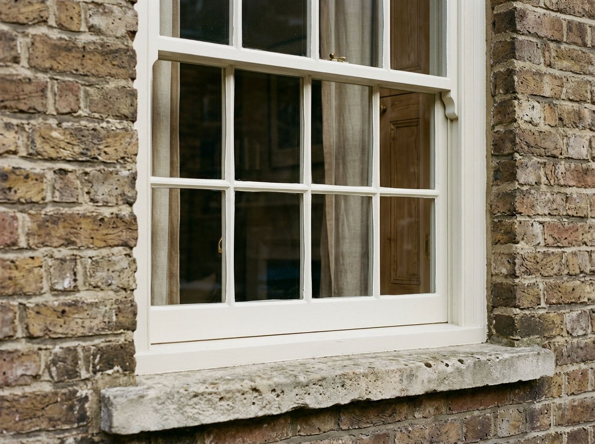 Georgian six-over-six timber box sash window with restoration glass